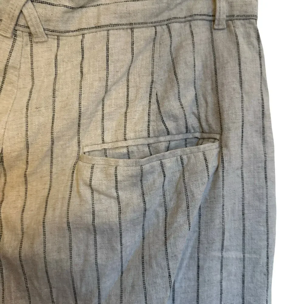 Banana Republic High Rise Linen Wide Leg Pleated Trousers Striped Plus Size 16